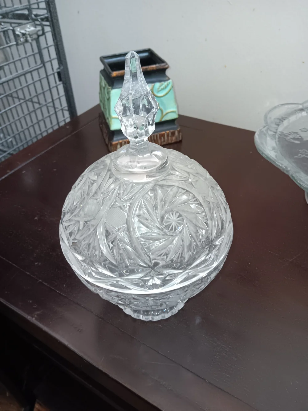 Unk Clear Cut Glass Covered Candy Dish
